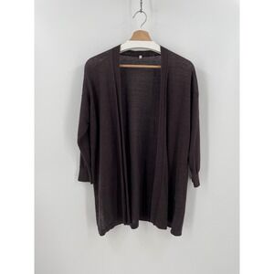 Muji Linen Blend Cardigan Sweater M L Dark Brown Chocolate Open Front Layer Top